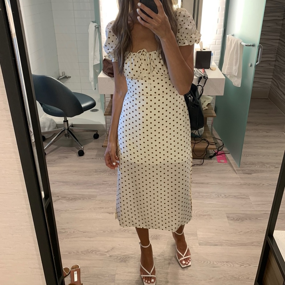 Fortunate one white polka dot midi dress
